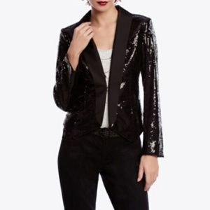 WHBM Black Satin Sequin Tuxedo Blazer Jacket XXS